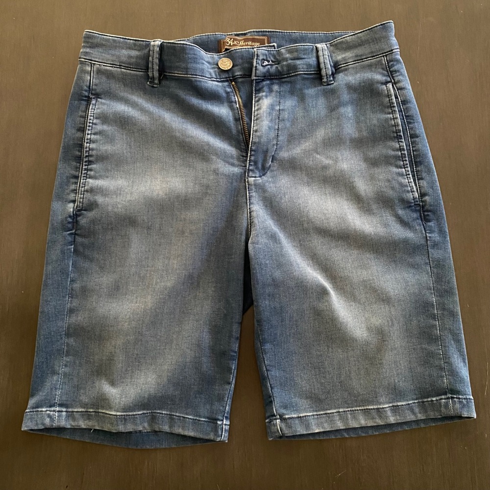 34 Heritage Mens Denim Shorts Blue Textured Thermocool Stretch Size 32 14097